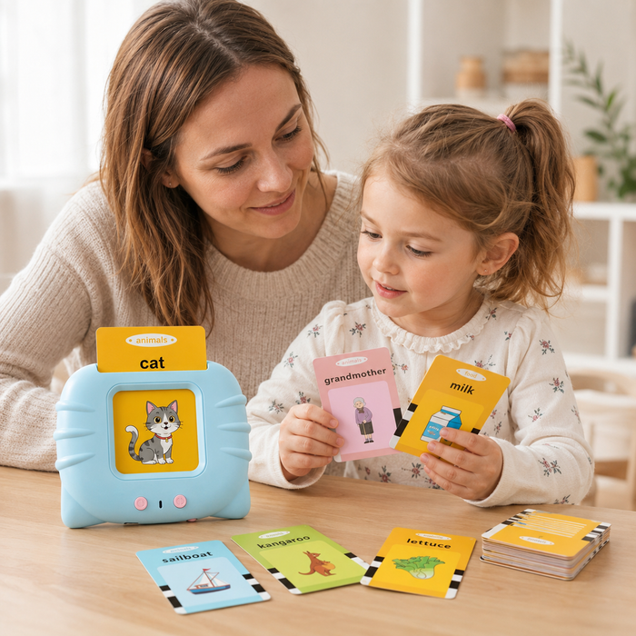Samen als gezin spelen met de flashcards