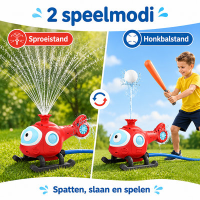 Kind speelt met SplashBat™ Water Honkbal en slaat water in de tuin