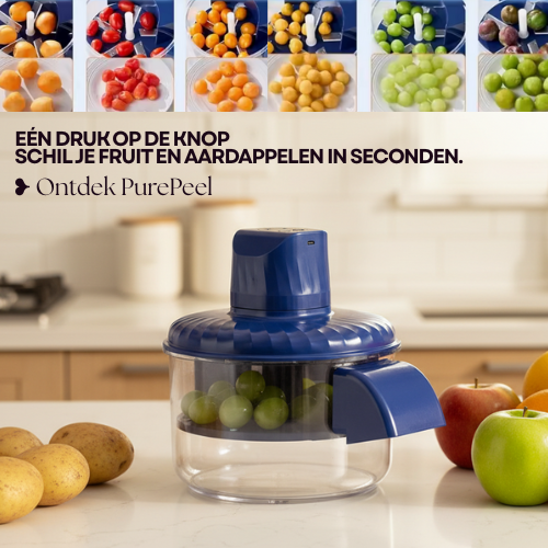 elektrische fruit en groenteschiller met voor en na foto's 