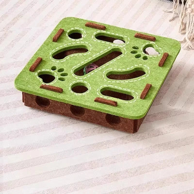 Puzzova Kattenpuzzel - Vilten speeldoos voor katten, groen/grijs/camelbeige