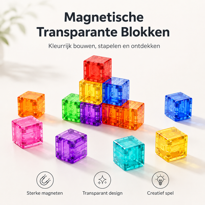 Close-up van transparante magnetische kubusblokjes met lichtinval