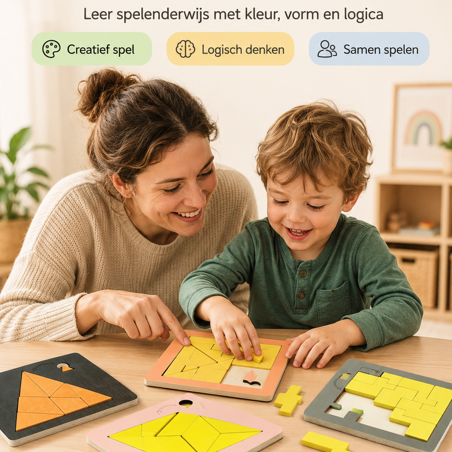 Houten tangram puzzel met geometrische vormen - foto 4