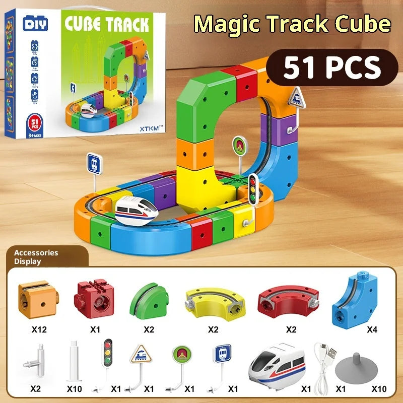 Magnetische baan set met 51 onderdelen inclusief bouwblokken en accessoires