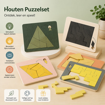 Houten tangram puzzel met geometrische vormen
