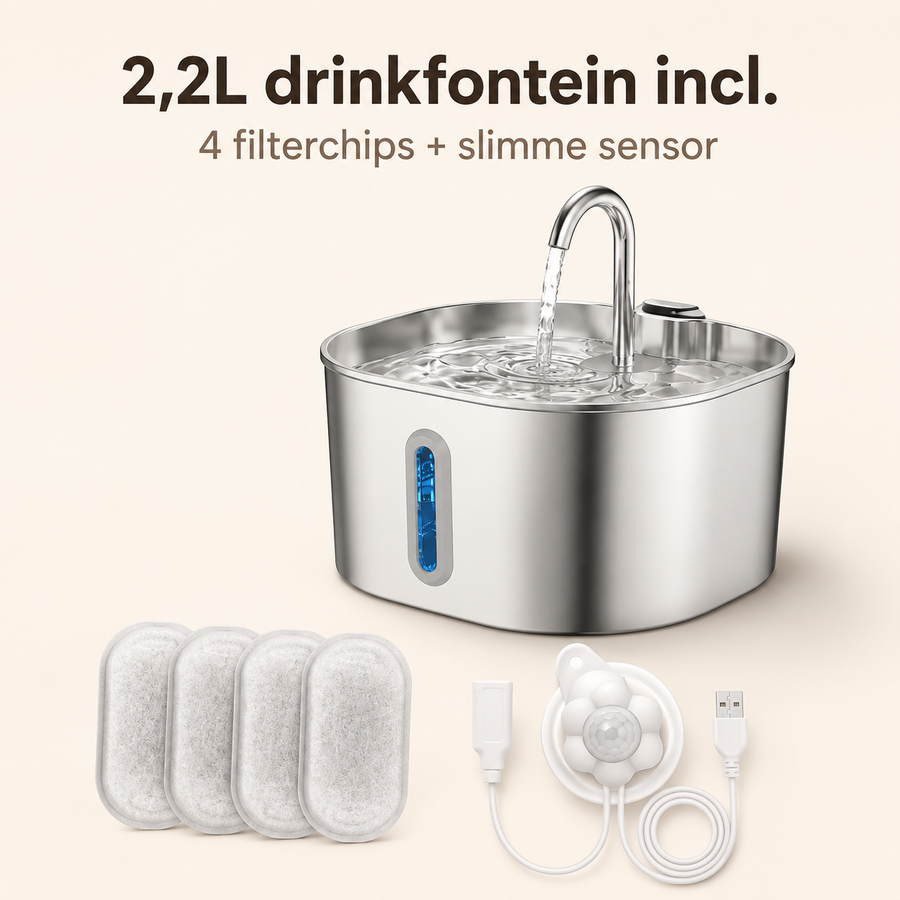 Aqualune™ Drinkfontein voor Huisdieren || 2.2L Automatisch RVS