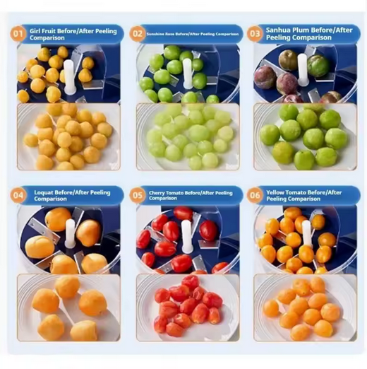 Geschilde druiven en fruit bereid met PurePeel elektrische schiller