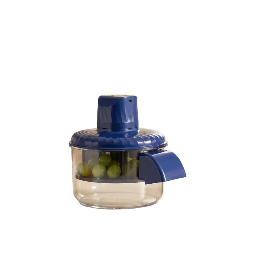 PurePeel elektrische schiller met transparante opvangbak en blauw deksel